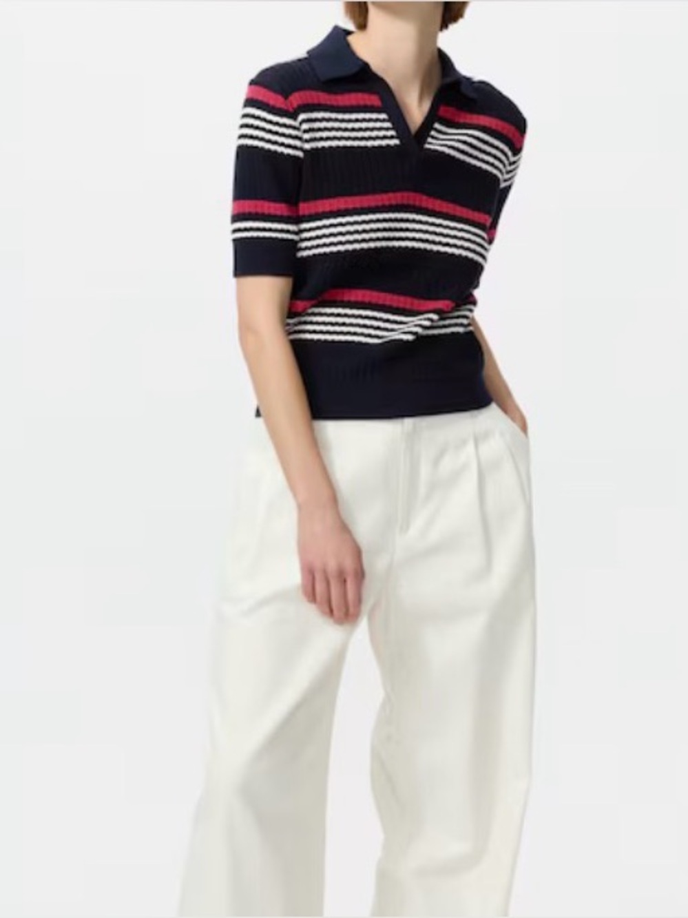 UNIQLO x Comptoir des Cotonniers Striped Polo Sweater Medium Cotton Knit